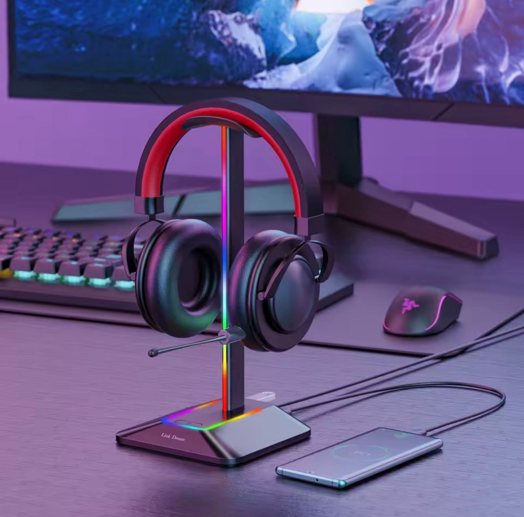 RGB Headset Holder with Dual USB Ports