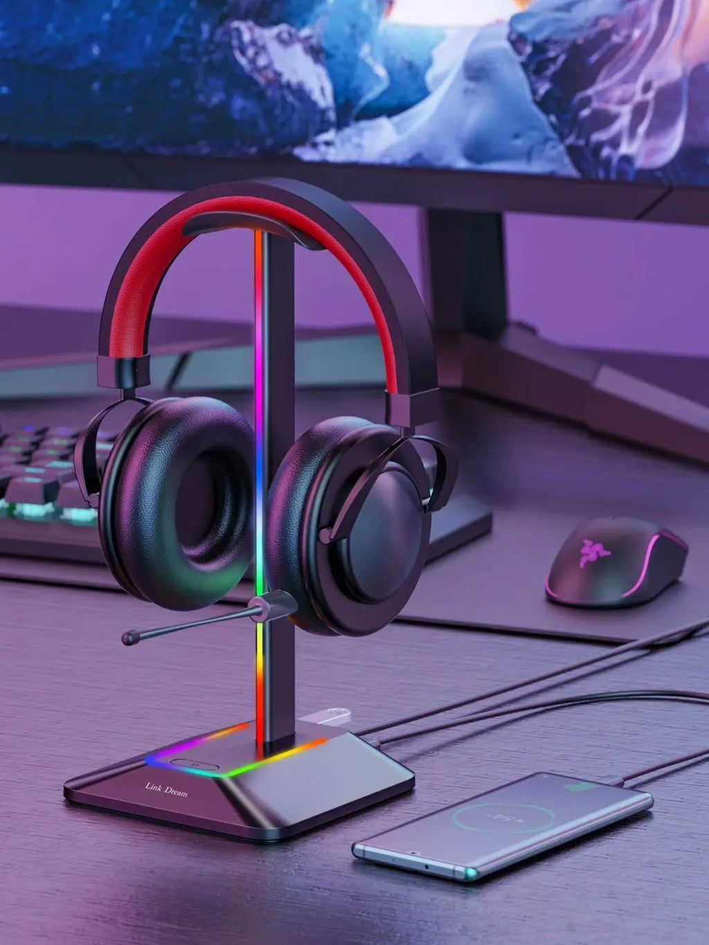 RGB Headset Stand with Dual Charging