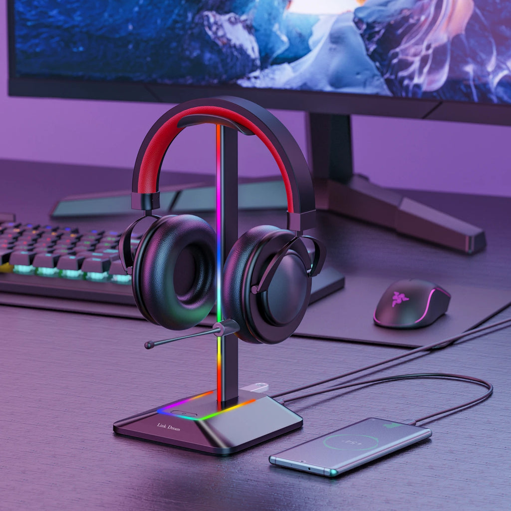 RGB Headset Stand with Dual Charging