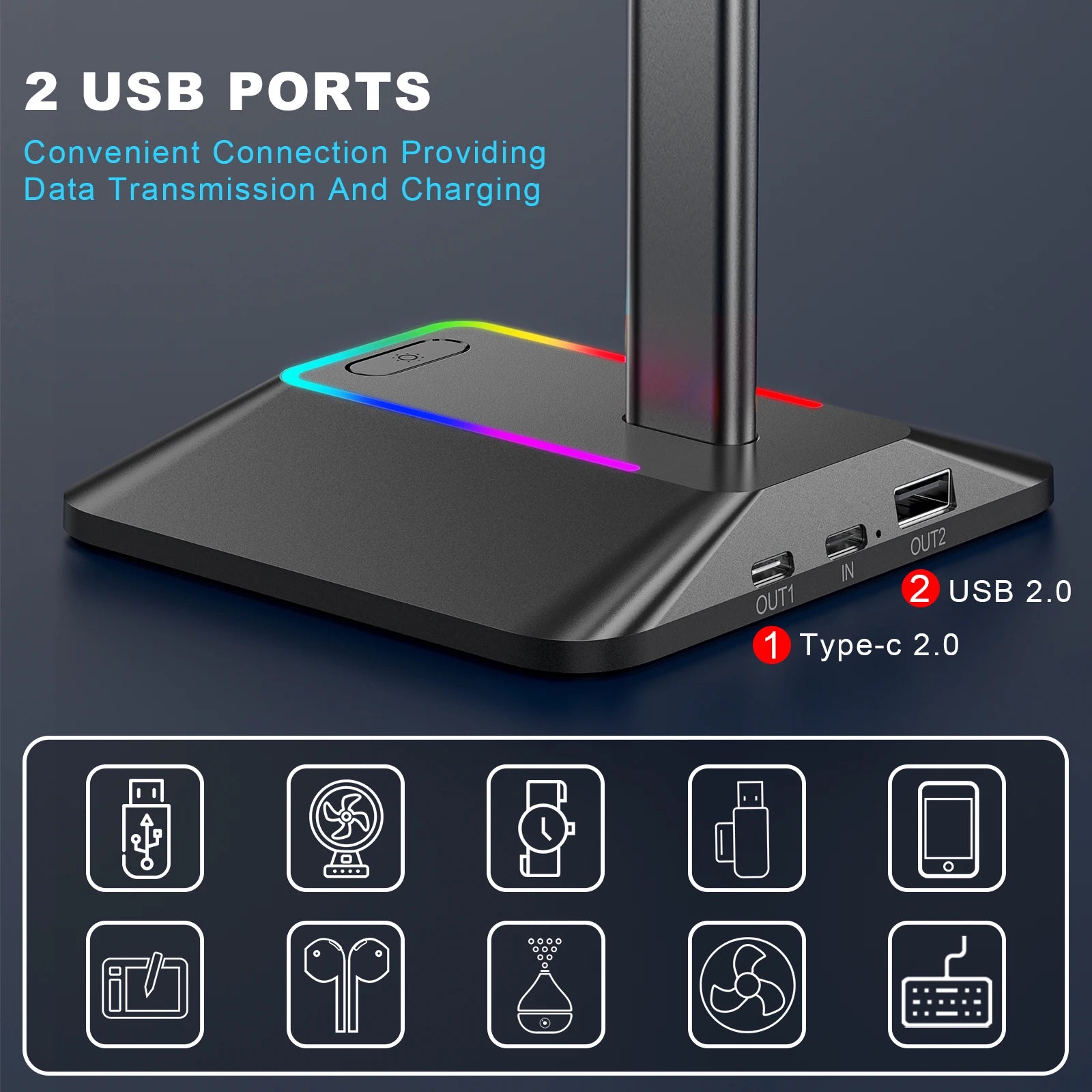 RGB Headset Stand with Dual Charging