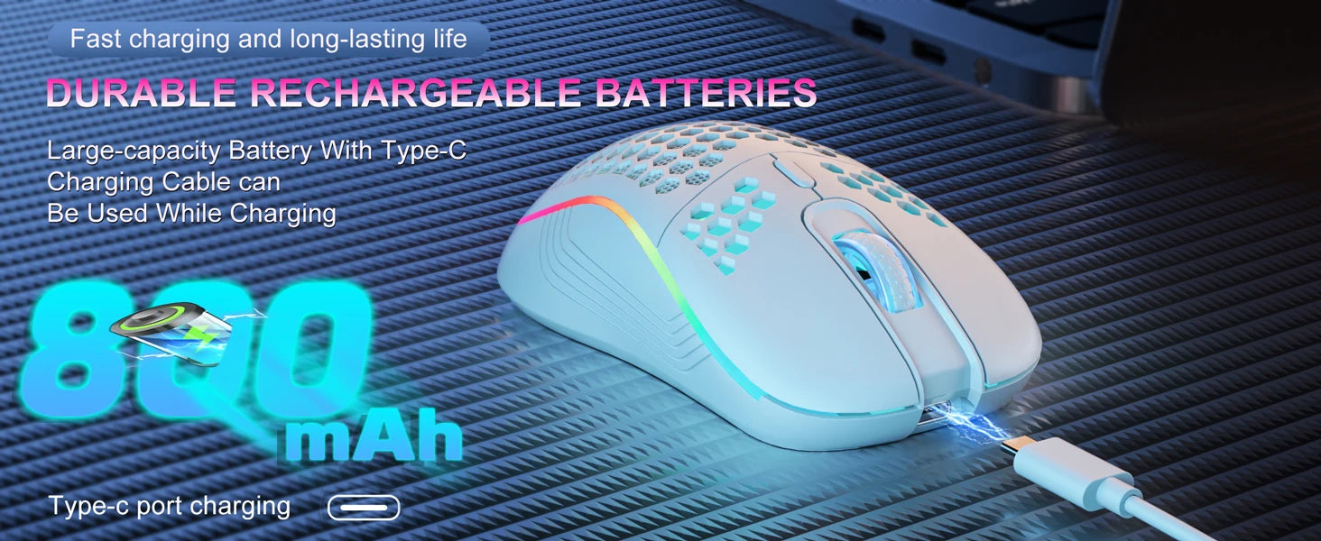 Wireless Honeycomb Lightweight Gaming Mouse with RGB Lighting