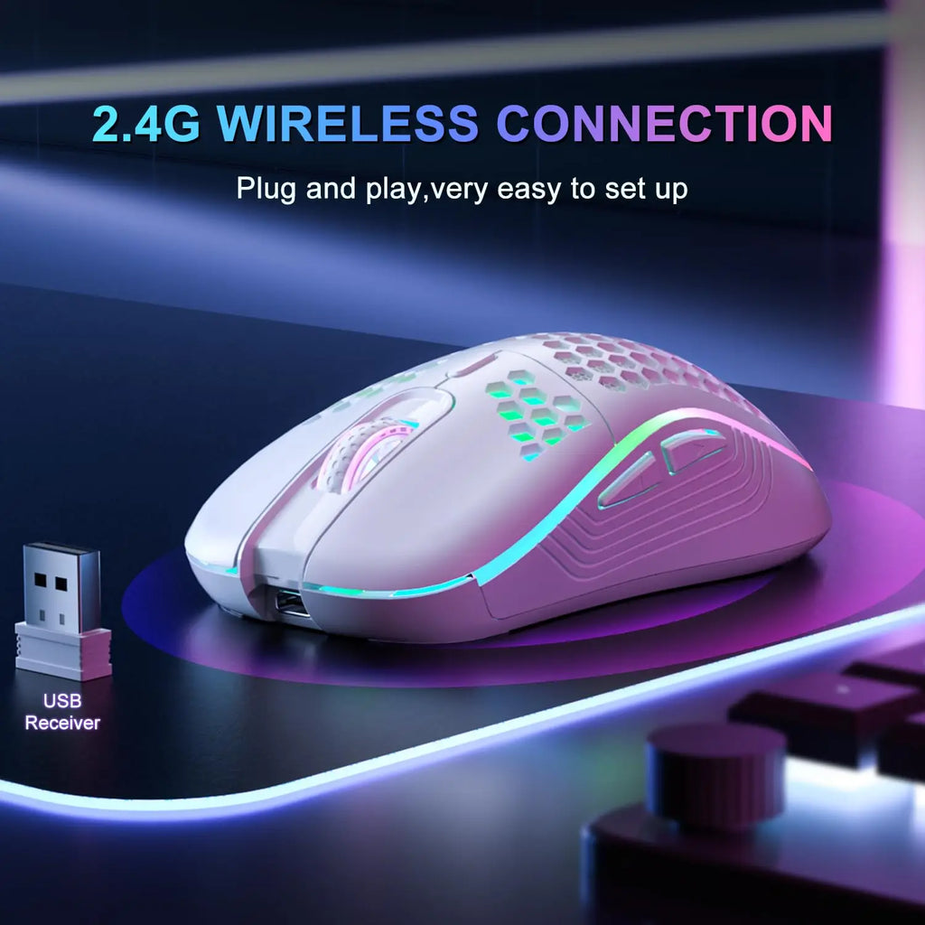 Wireless Honeycomb Lightweight Gaming Mouse with RGB Lighting